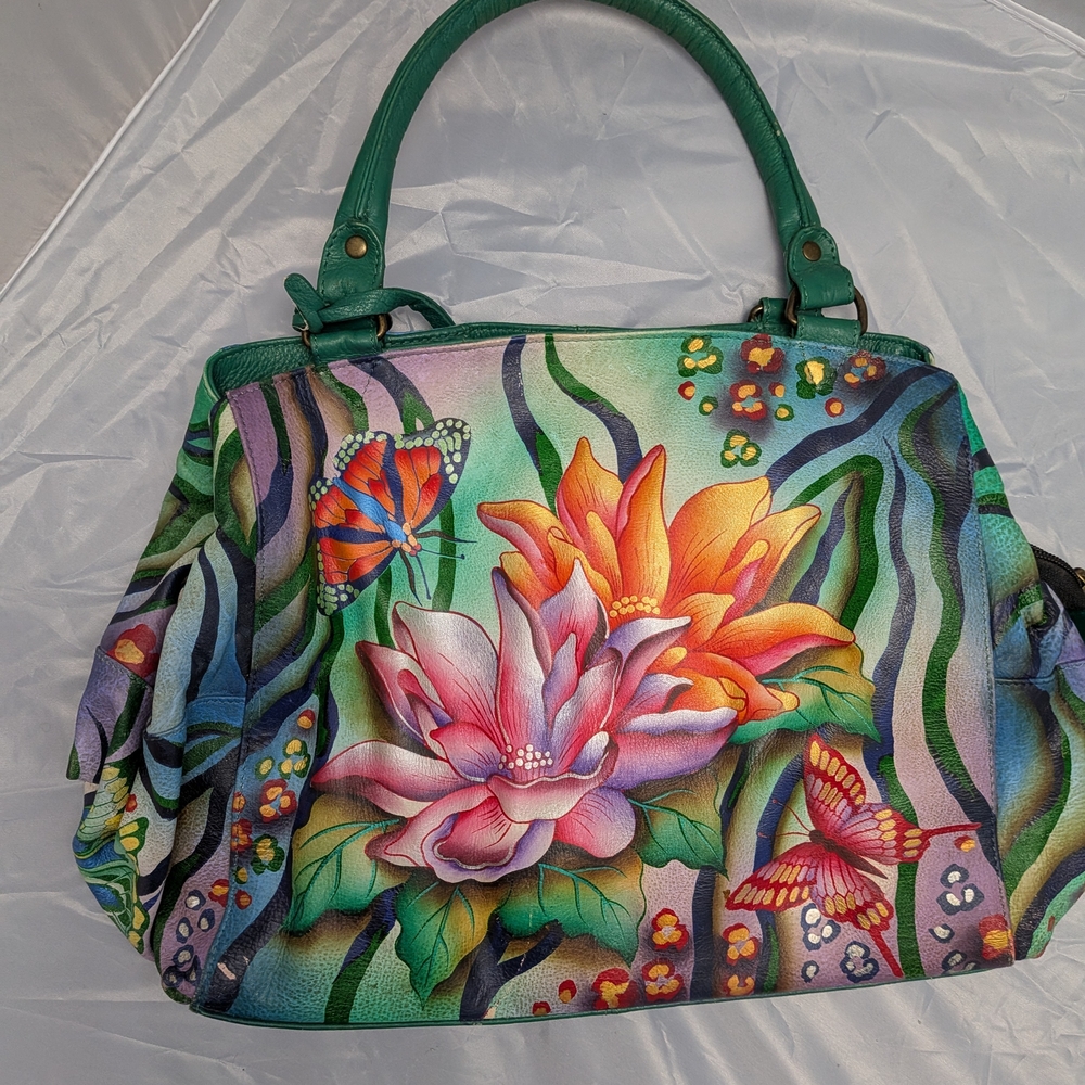 Anuschka Green Floral Shoulder Bag
